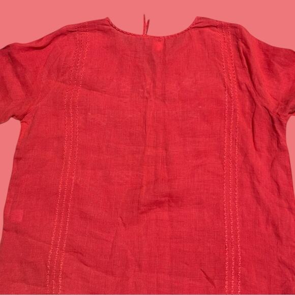 Tru Luxe 100% Large Linen Coral Boho Peasant Top Embroidered Blouse Boho Chic - Picture 6 of 9